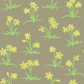 tiny yellow daffodils on taupe