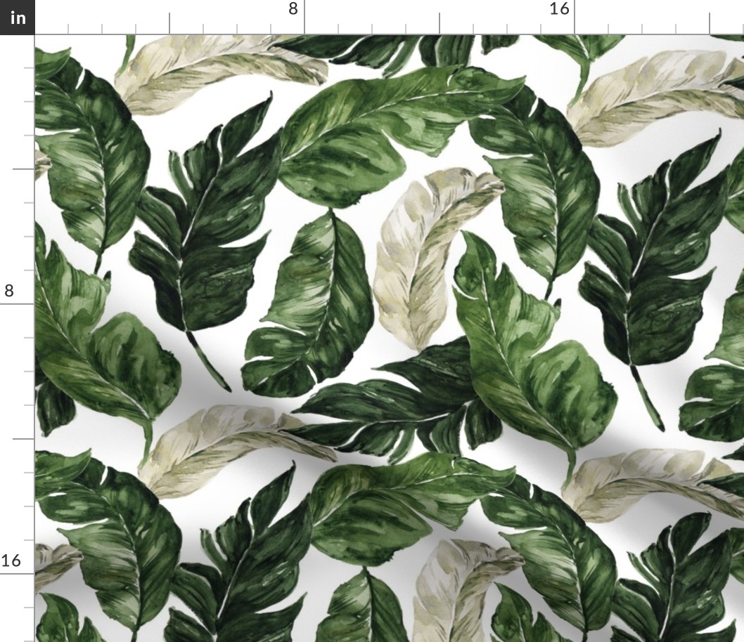 12" Tropical Banana Leaves // White