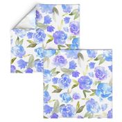 Watercolor Floral - Blue - Larger Scale