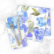 Watercolor Floral - Blue - Larger Scale