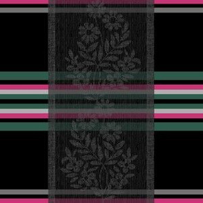 Victorian Stripes with Floral Ribbon ~ Black Grey