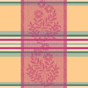 Victorian Stripes with Floral Ribbon ~ Yellow Pink