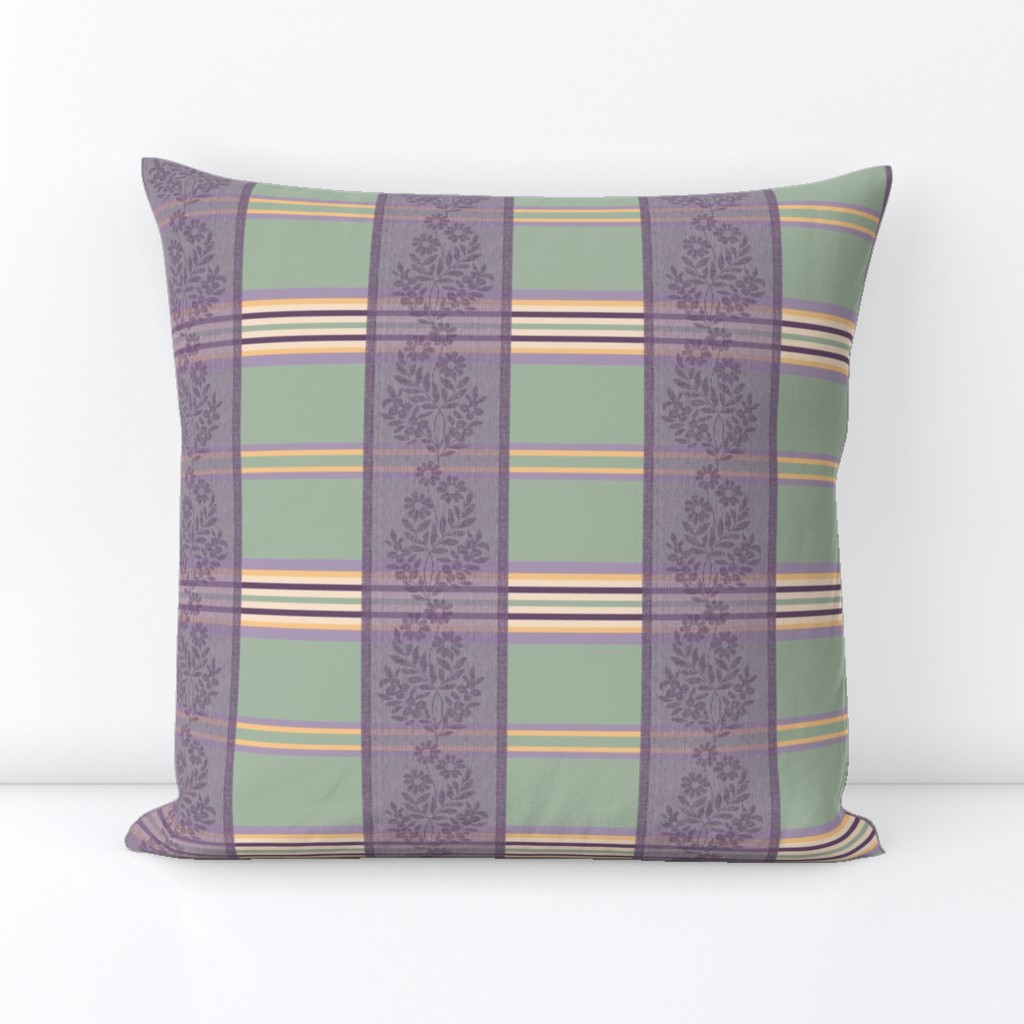 Victorian Stripes with Floral Ribbon ~ Green Purple