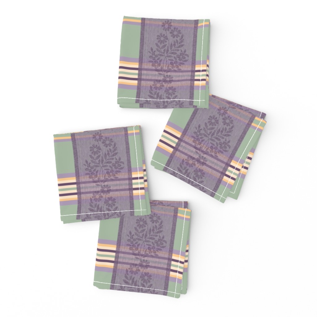 Victorian Stripes with Floral Ribbon ~ Green Purple