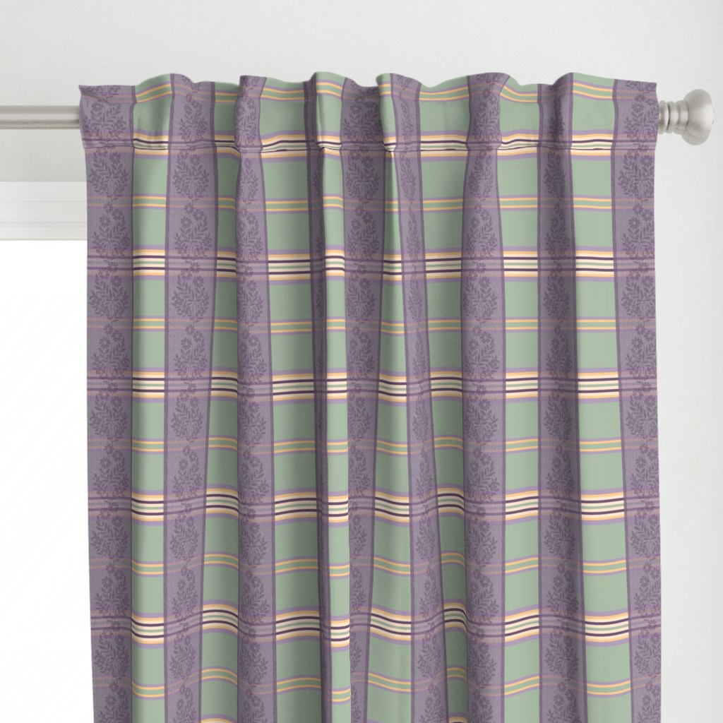 Victorian Stripes with Floral Ribbon ~ Green Purple