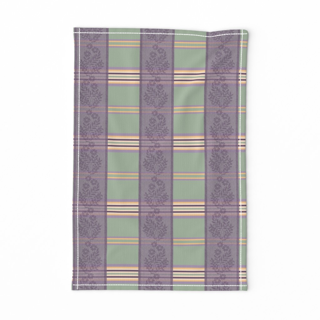 Victorian Stripes with Floral Ribbon ~ Green Purple