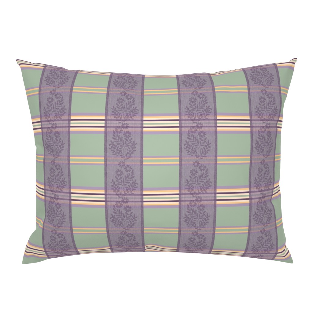 Victorian Stripes with Floral Ribbon ~ Green Purple