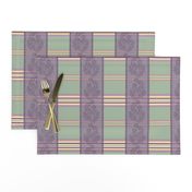 Victorian Stripes with Floral Ribbon ~ Green Purple