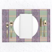 Victorian Stripes with Floral Ribbon ~ Green Purple