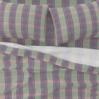 Victorian Stripes with Floral Ribbon ~ Green Purple