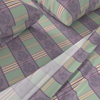 Victorian Stripes with Floral Ribbon ~ Green Purple