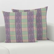 Victorian Stripes with Floral Ribbon ~ Green Purple