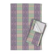 Victorian Stripes with Floral Ribbon ~ Green Purple