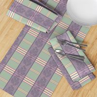 Victorian Stripes with Floral Ribbon ~ Green Purple