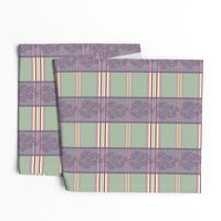 Victorian Stripes with Floral Ribbon ~ Green Purple