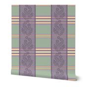 Victorian Stripes with Floral Ribbon ~ Green Purple