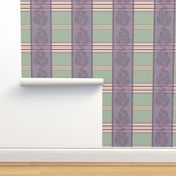 Victorian Stripes with Floral Ribbon ~ Green Purple