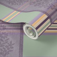 Victorian Stripes with Floral Ribbon ~ Green Purple