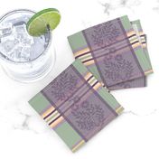 Victorian Stripes with Floral Ribbon ~ Green Purple