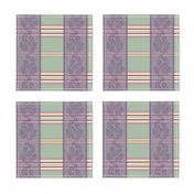 Victorian Stripes with Floral Ribbon ~ Green Purple