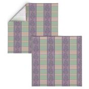 Victorian Stripes with Floral Ribbon ~ Green Purple