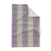 Victorian Stripes with Floral Ribbon ~ Green Purple