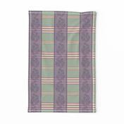 Victorian Stripes with Floral Ribbon ~ Green Purple