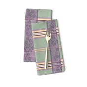 Victorian Stripes with Floral Ribbon ~ Green Purple