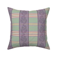 Victorian Stripes with Floral Ribbon ~ Green Purple