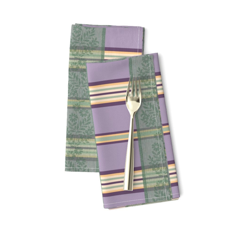 Victorian Stripes with Floral Ribbon ~ Purple Green