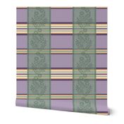 Victorian Stripes with Floral Ribbon ~ Purple Green