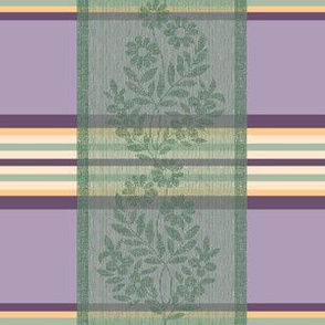 Victorian Stripes with Floral Ribbon ~ Purple Green