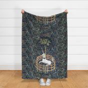 The Unicorn Is In Captivity ~ Floral Tapestry ~ Blue  