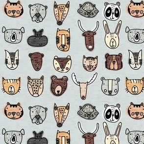 Wild Animals in Blue Gray Texture