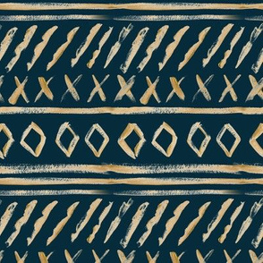 Gold Watercolor Mud Cloth // Tiber Navy // Small