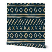 Gold Watercolor Mud Cloth // Tiber Navy // Large