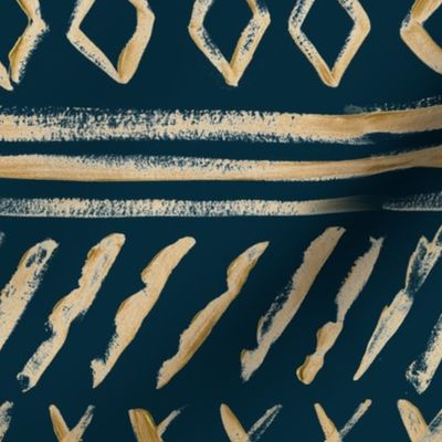 Gold Watercolor Mud Cloth // Tiber Navy // Large