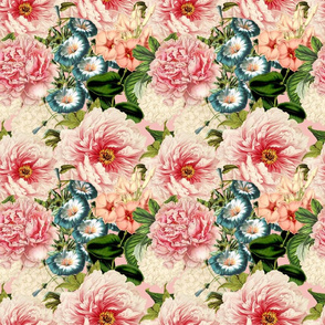 18" Pierre-Joseph Redouté Antique Roses and Peony Pattern, pink 