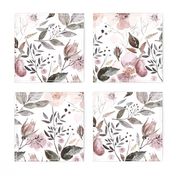 18" UtART - Autumnal Blush Light Pink Botany Watercolor Flowers on white, Nursery Autumn  Fabric, Baby Girl Fabric, perfect for kidsroom, kids room, kids decor Wedding