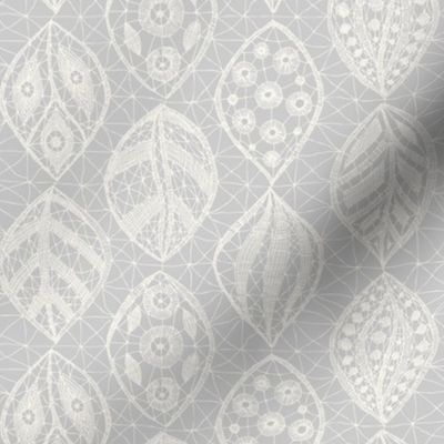 Lace Leaves - H White, Pale Gray