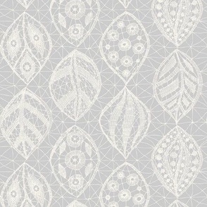 Lace Leaves - H White, Pale Gray