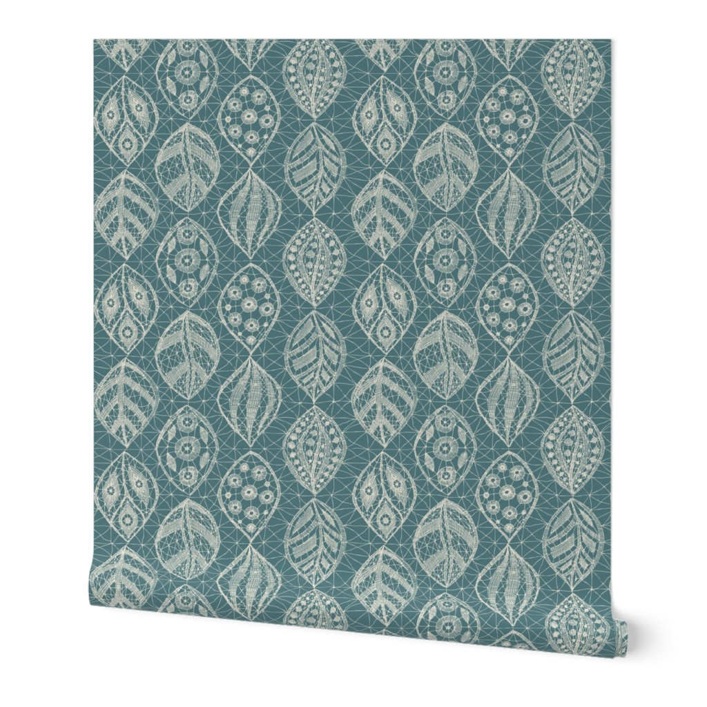 Lace Leaves - Natural, Teal