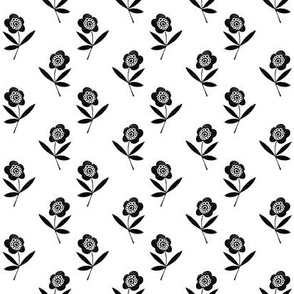 folk flower // linocut floral, flower, stem, bloom, earth tone, neutral girls flower by andrea lauren - black and white