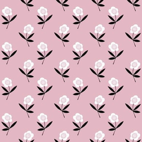 folk flower // linocut floral, flower, stem, bloom, earth tone, neutral girls flower by andrea lauren - pink
