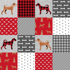 irish terrier dog cheater quilt - pet quilt a- dog quilt, cheater quilt, wholecloth, dog buffalo plaid - red