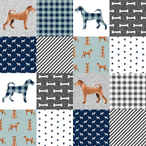 irish terrier dog cheater quilt - pet quilt a- dog quilt, cheater quilt, wholecloth, dog buffalo plaid - navy