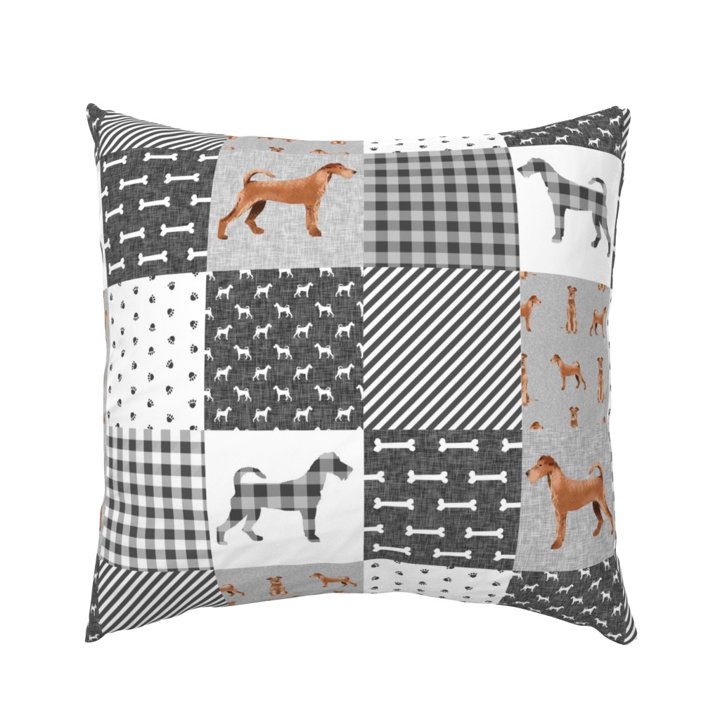 irish terrier dog cheater quilt - pet quilt a- dog quilt, cheater quilt, wholecloth, dog buffalo plaid - grey