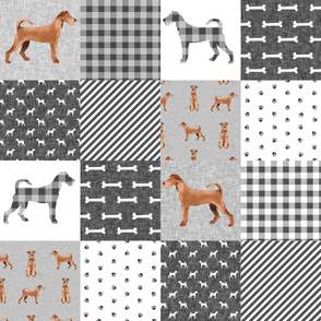 irish terrier dog cheater quilt - pet quilt a- dog quilt, cheater quilt, wholecloth, dog buffalo plaid - grey