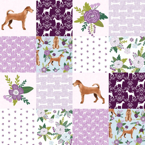 irish terrier dog cheater quilt - pet quilt c - dog quilt, cheater quilt, wholecloth, dog florals - purple