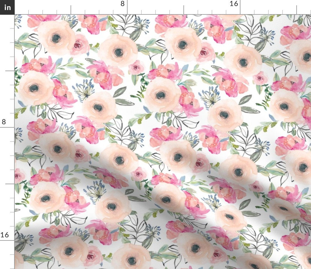 8" Pink Delight Florals // White